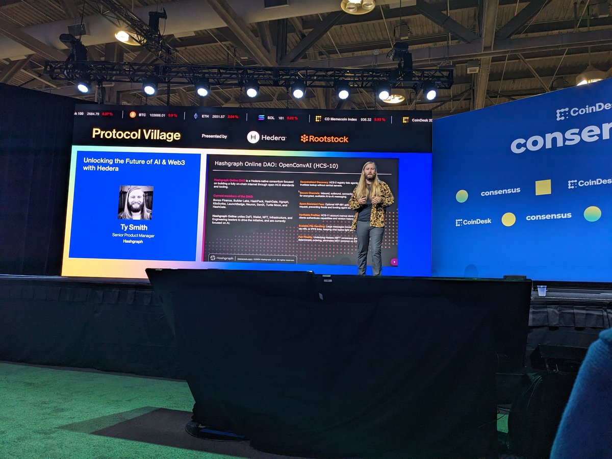 May Chan (@may_hashpack) on Twitter photo Our community's very own <a href="/TMCC_Patches/">patches.hbar</a> from <a href="/hashgraph/">Hashgraph</a> is knocking it out of the park with his presentation on the intersection of <a href="/hedera/">Hedera</a> and AI at <a href="/consensus2025/">Consensus 2025</a> Our community's very own <a href="/TMCC_Patches/">patches.hbar</a> from <a href="/hashgraph/">Hashgraph</a> is knocking it out of the park with his presentation on the intersection of <a href="/hedera/">Hedera</a> and AI at <a href="/consensus2025/">Consensus 2025</a>