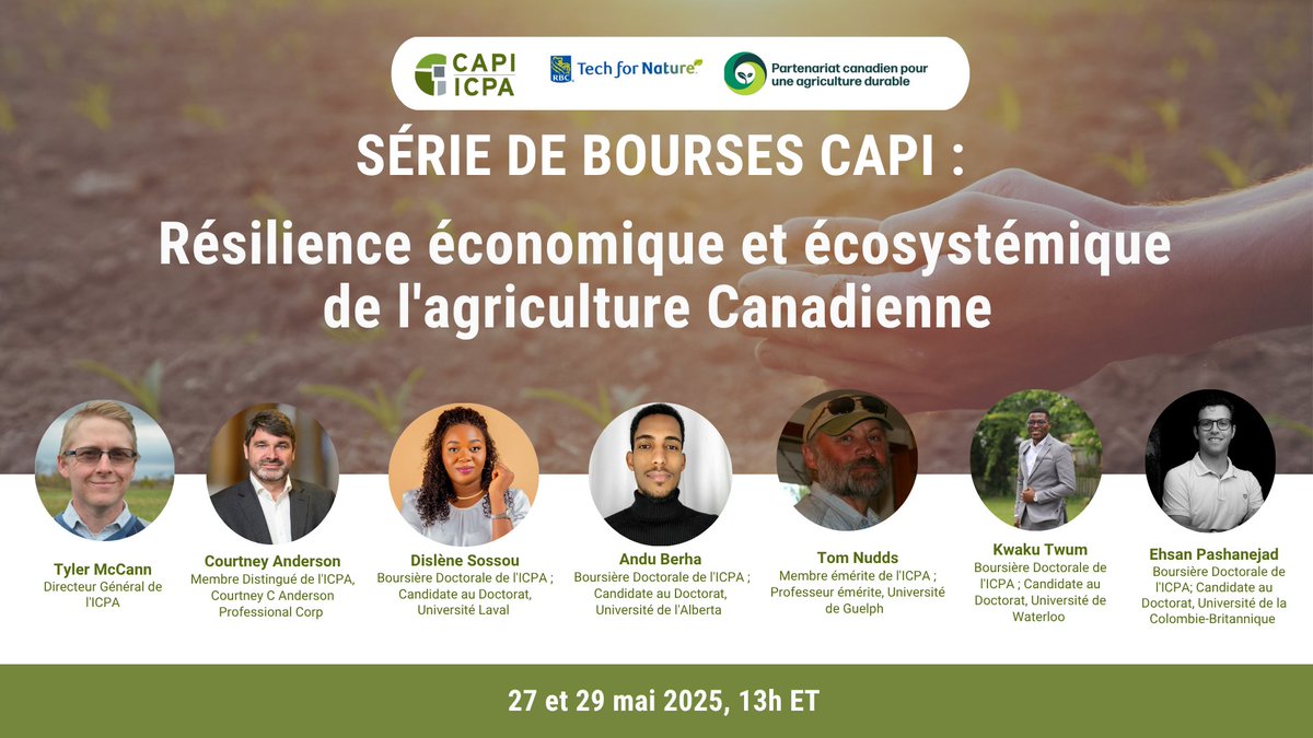1/2 Joignez-vous à l'ICPA pour une série de webinaires en deux parties explorant comment le Canada peut renforcer la résilience agricole par la recherche, les politiques et l'innovation.
27 mai| 1-2pm ET : us02web.zoom.us/webinar/regist…
29 mai| 1-2pm ET :us02web.zoom.us/webinar/regist…