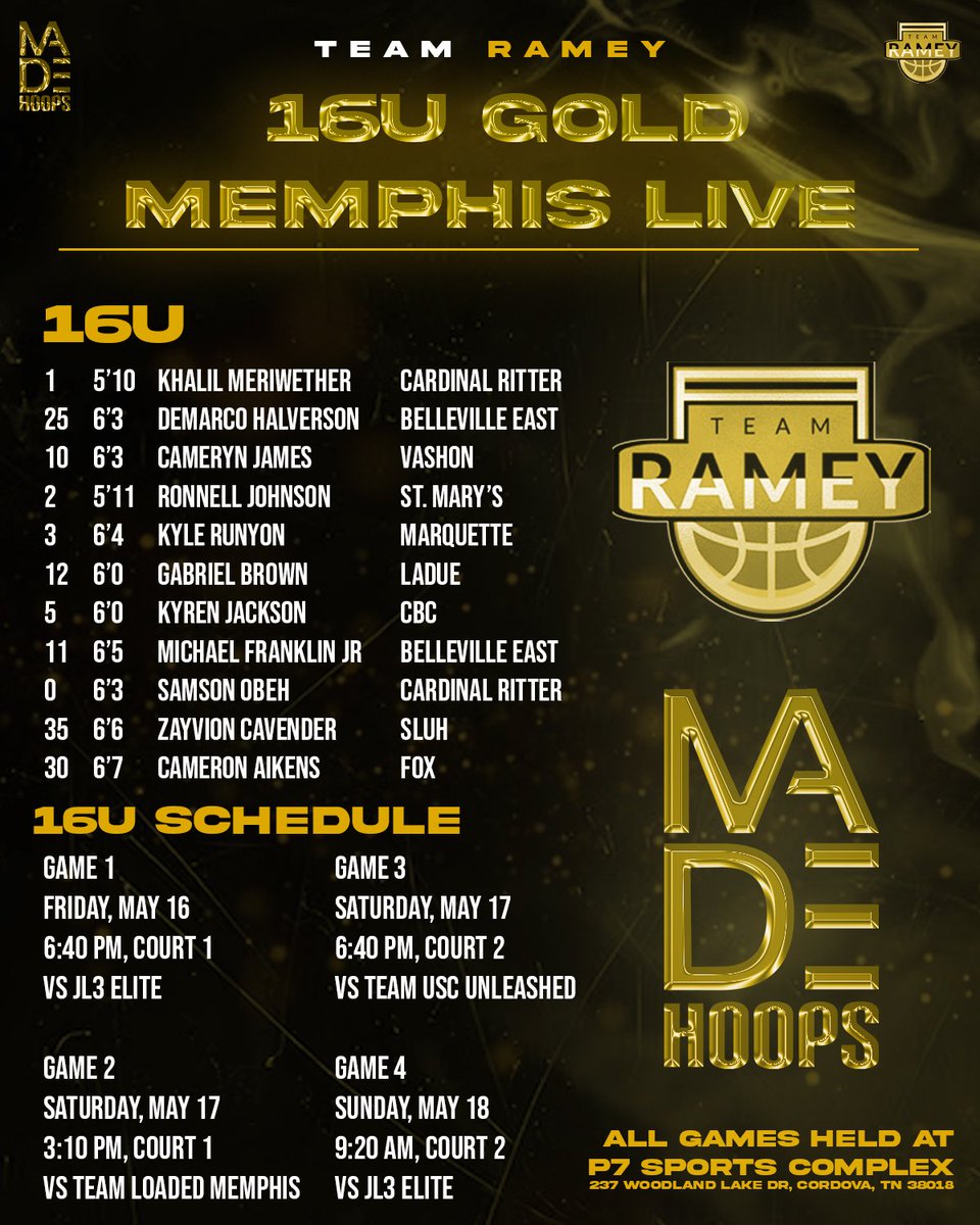 All Team Ramey AAU High School teams head to Memphis this weekend looking for exposure and offers. Let's get to it. #rameyaaufamily @nikeeyb @madehoopsevents
