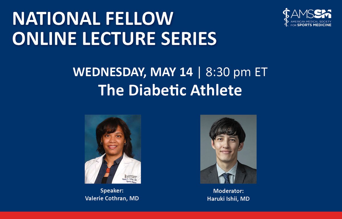 AMSSM (@theamssm) on Twitter photo π‘ Remember to join tonight's #FellowsLectureSeries session!
β‘οΈ Dr. Valerie Cothran of <a href="/umms/">University of Maryland Medical System</a> will share a presentation on Diabetic Athletes, beginning at 8:30 pm ET.
π Find the link to join here: bit.ly/AMSSMEvents π‘ Remember to join tonight's #FellowsLectureSeries session!
β‘οΈ Dr. Valerie Cothran of <a href="/umms/">University of Maryland Medical System</a> will share a presentation on Diabetic Athletes, beginning at 8:30 pm ET.
π Find the link to join here: bit.ly/AMSSMEvents