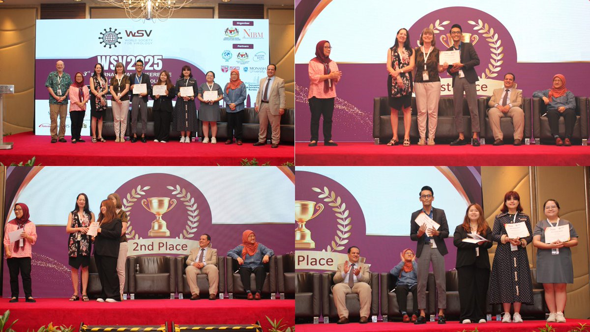 WSVirology's tweet image. 🎉 Congrats to the #PosterWinners at #WSV2025, held at @NibmMalaysia !
Your groundbreaking work in virology is shaping the future of global health. 🧬🦠
🏆 Let’s celebrate the winners 👇
#Virology #WSV #GlobalHealth
