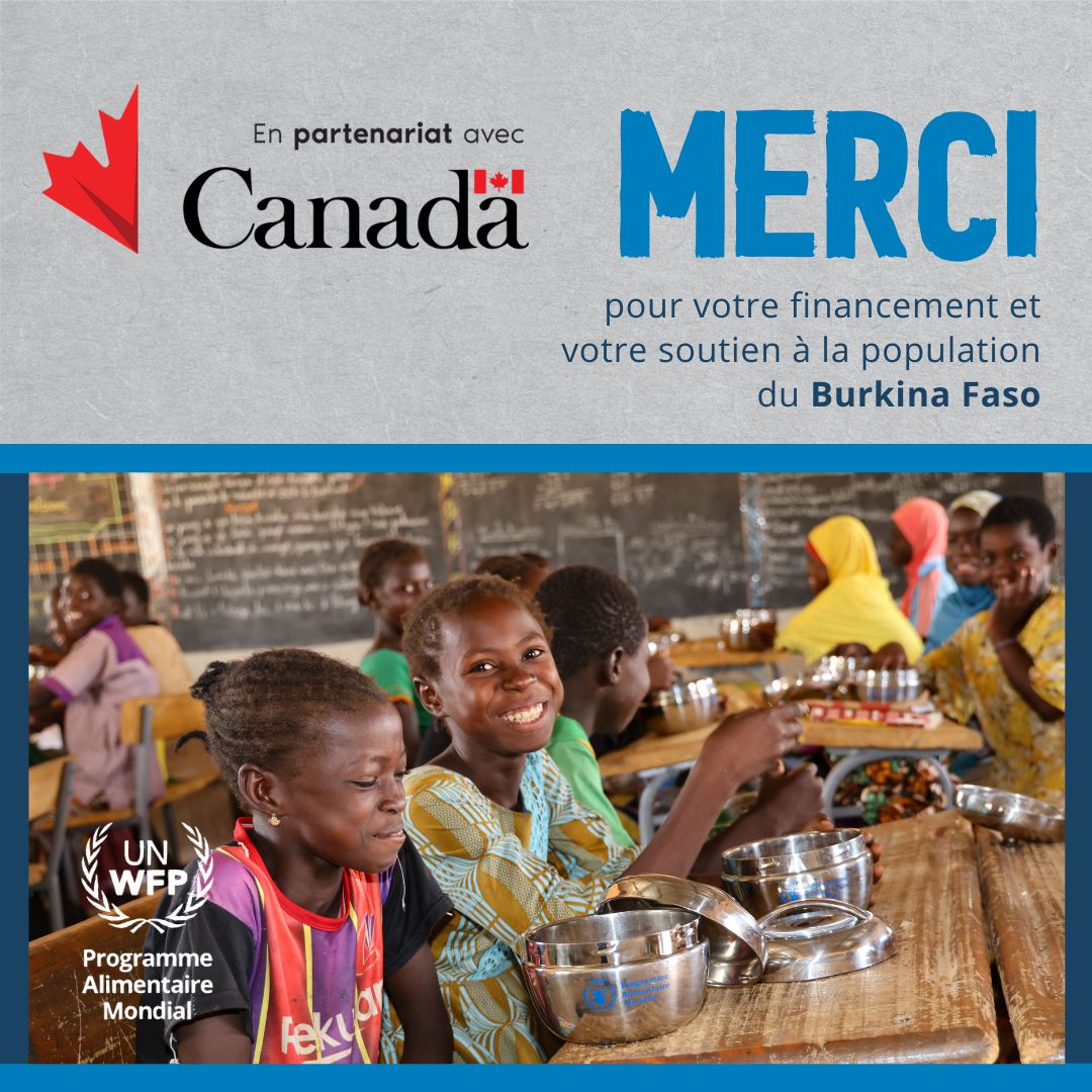 WFP au Burkina Faso (@wfp_burkinafaso) on Twitter photo Nous sommes fiers des résultats atteints jusqu'à présent grâce à ce projet « Soutien au programme de cantines scolaires du Burkina Faso ».
Merci au Canada pour le soutien indéfectible ! #CantinesScolaires #BurkinaFaso #Education <a href="/CanadaDev/">Development Canada</a> <a href="/CanEmbBFA/">Canada in BFA</a> Nous sommes fiers des résultats atteints jusqu'à présent grâce à ce projet « Soutien au programme de cantines scolaires du Burkina Faso ».
Merci au Canada pour le soutien indéfectible ! #CantinesScolaires #BurkinaFaso #Education <a href="/CanadaDev/">Development Canada</a> <a href="/CanEmbBFA/">Canada in BFA</a>