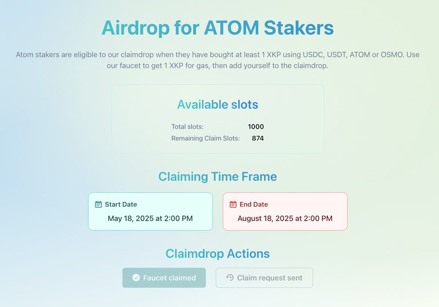 SimoAosta's tweet photo. ⛏️ Don't just stake. Multiply.

$XKP Airdrop drops May 18 — claimable with just $0.14
($ATOM, $USDC, $OSMO or $USDT)
🧠 Smart wallets are already prepping

🔗 https://t.co/sVH2RYES0C

#Cosmos #zkSync #Web3Gaming $HYPER
#Tommavi #GrandeFratello #sstvi #CryptoGems #EdgeHunter