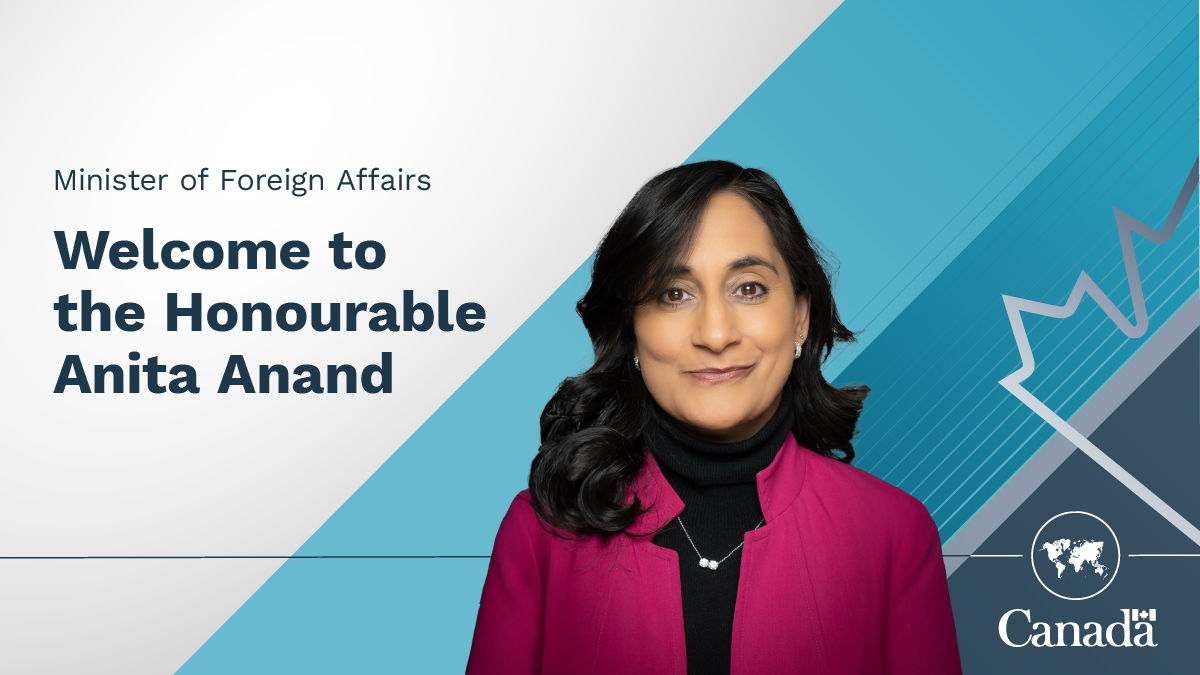 Global Affairs Canada extends a warm welcome to the Honourable Anita Anand, Canada’s new Minister of Foreign Affairs.