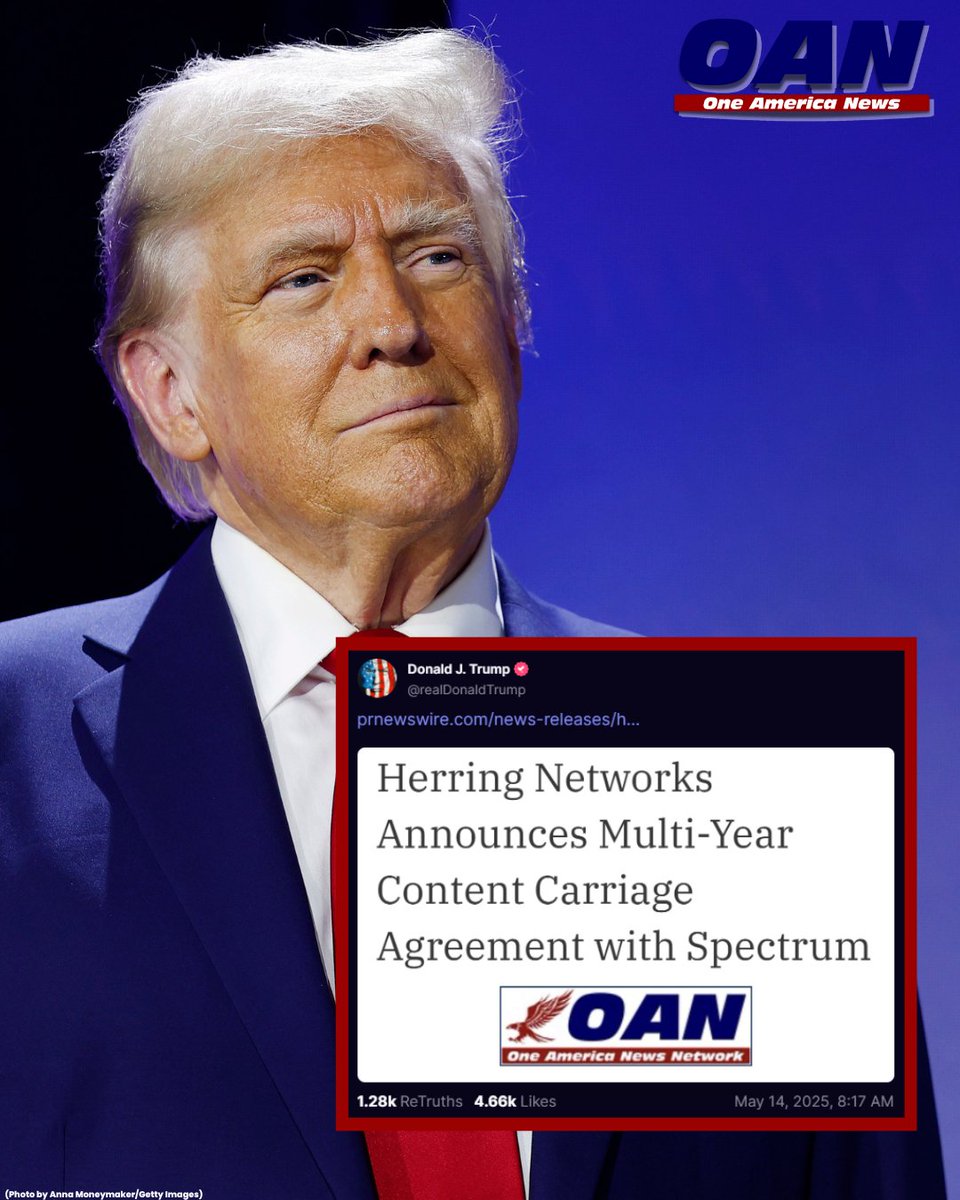 President Trump shared on social media that Herring Networks, the parent company of One America News, has signed a multi-year carriage agreement with Spectrum. The deal will make OAN accessible to millions more households across the country—expanding its reach significantly