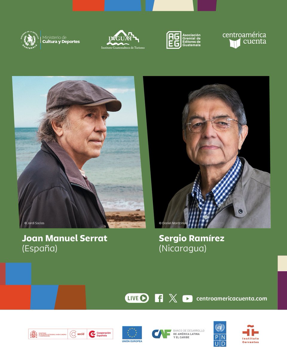 Centroamérica Cuenta (@cacuenta) on Twitter photo 🎤✍️ #CAC25 presenta “Joan Manuel Serrat: Escribir para cantarlo” 🇬🇹
Una charla única sobre el vínculo de la poesía, el arte y la música en la obra de uno de los cantautores más importantes en español.
👥 Joan Manuel Serrat (🇪🇸) y <a href="/sergioramirezm/">Sergio Ramírez</a> (🇳🇮)
⚠️ Aforo limitado 👉 🎤✍️ #CAC25 presenta “Joan Manuel Serrat: Escribir para cantarlo” 🇬🇹
Una charla única sobre el vínculo de la poesía, el arte y la música en la obra de uno de los cantautores más importantes en español.
👥 Joan Manuel Serrat (🇪🇸) y <a href="/sergioramirezm/">Sergio Ramírez</a> (🇳🇮)
⚠️ Aforo limitado 👉
