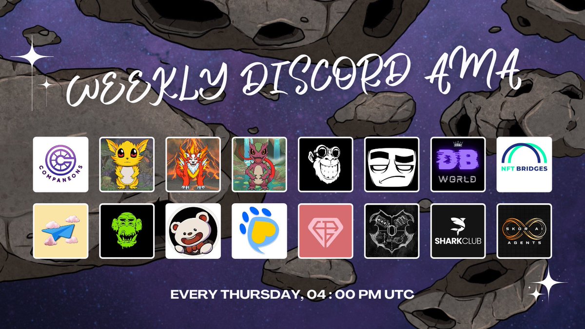 Companeons (@companeons) on Twitter photo ๐๏ธ LIVE AMA INCOMING ๐๏ธ
<a href="/Companeons/">Companeons</a> is back with another Discord AMA loaded with rewards!
๐
Thursday, 15th May 2025
๐ 4 PM UTC
๐ DISCORD: discord.gg/fbXrKFXM8G
๐ฅ Guests:
| <a href="/solskypilots/">Solana Sky Pilots</a> | <a href="/chiefdopefox/">Chief Dopefox</a> | <a href="/ThowsandPercent/">Thowsand Percent</a> | <a href="/Captain_Spunky/">Captain Spunky</a> | <a href="/FluxInc_/">Flux Inc.</a> | <a href="/PawpularApp/">PawPular</a> | ๐๏ธ LIVE AMA INCOMING ๐๏ธ
<a href="/Companeons/">Companeons</a> is back with another Discord AMA loaded with rewards!
๐
Thursday, 15th May 2025
๐ 4 PM UTC
๐ DISCORD: discord.gg/fbXrKFXM8G
๐ฅ Guests:
| <a href="/solskypilots/">Solana Sky Pilots</a> | <a href="/chiefdopefox/">Chief Dopefox</a> | <a href="/ThowsandPercent/">Thowsand Percent</a> | <a href="/Captain_Spunky/">Captain Spunky</a> | <a href="/FluxInc_/">Flux Inc.</a> | <a href="/PawpularApp/">PawPular</a> |
