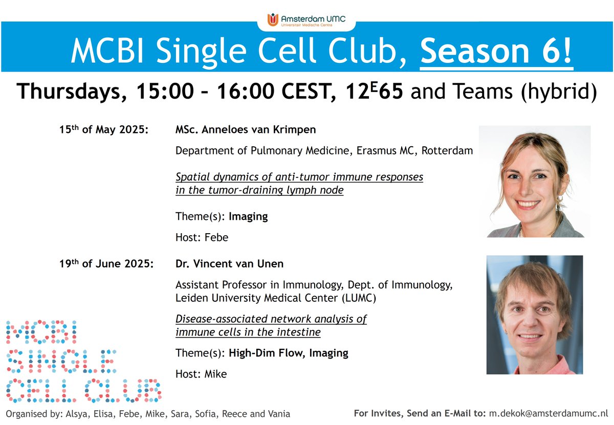 jubillix's tweet photo. @ScienceLab_MCBI @CancerCenterAms @AIIresearch @Ernestorcp @lotte_dewinde @F_vanMaldegem @amsterdamumc Don't miss tomorrow's talk by @AvanKrimpen_ on #spatial anti-tumor immune responses in lymph node &amp; next month's talk by
@VincentvUnen on disease-associated network analysis of the intestinal immune system! https://t.co/7qpk3Y6KZZ