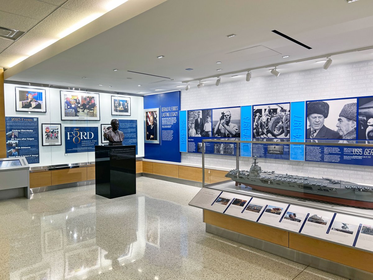 Ford Presidential Foundation (@presgeraldrford) on Twitter photo Have you been to the <a href="/FlyGRFord/">Gerald R. Ford International Airport</a> lately? A portion of our Gerald R. Ford tribute room experienced an update recently, to show visitors the latest happenings at the Foundation.
In addition to fantastic info on all things #PresidentFord, there's also a large-scale model of the Have you been to the <a href="/FlyGRFord/">Gerald R. Ford International Airport</a> lately? A portion of our Gerald R. Ford tribute room experienced an update recently, to show visitors the latest happenings at the Foundation.
In addition to fantastic info on all things #PresidentFord, there's also a large-scale model of the