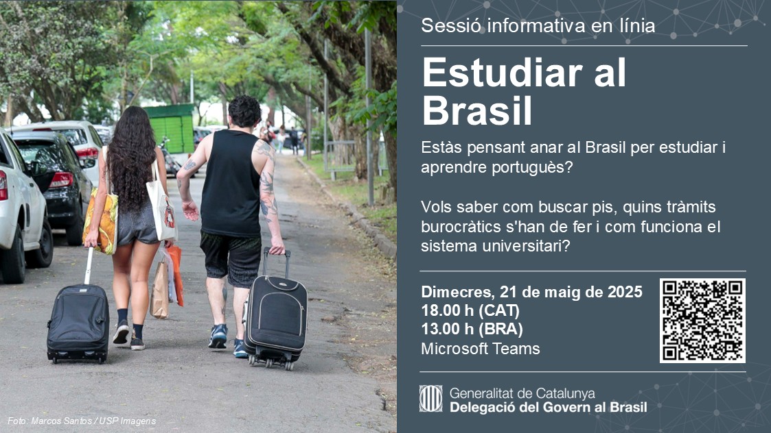 ✈️ Si ets estudiant d'una universitat catalana i penses participar en un programa de mobilitat amb una universitat del Brasil, no et perdis la nostra nova xerrada d'orientació dimecres que ve: 
exteriors.gencat.cat/ca/ambits-dact…

Tanquem inscripcions dimarts 20/5, a les 23.59h (CAT)