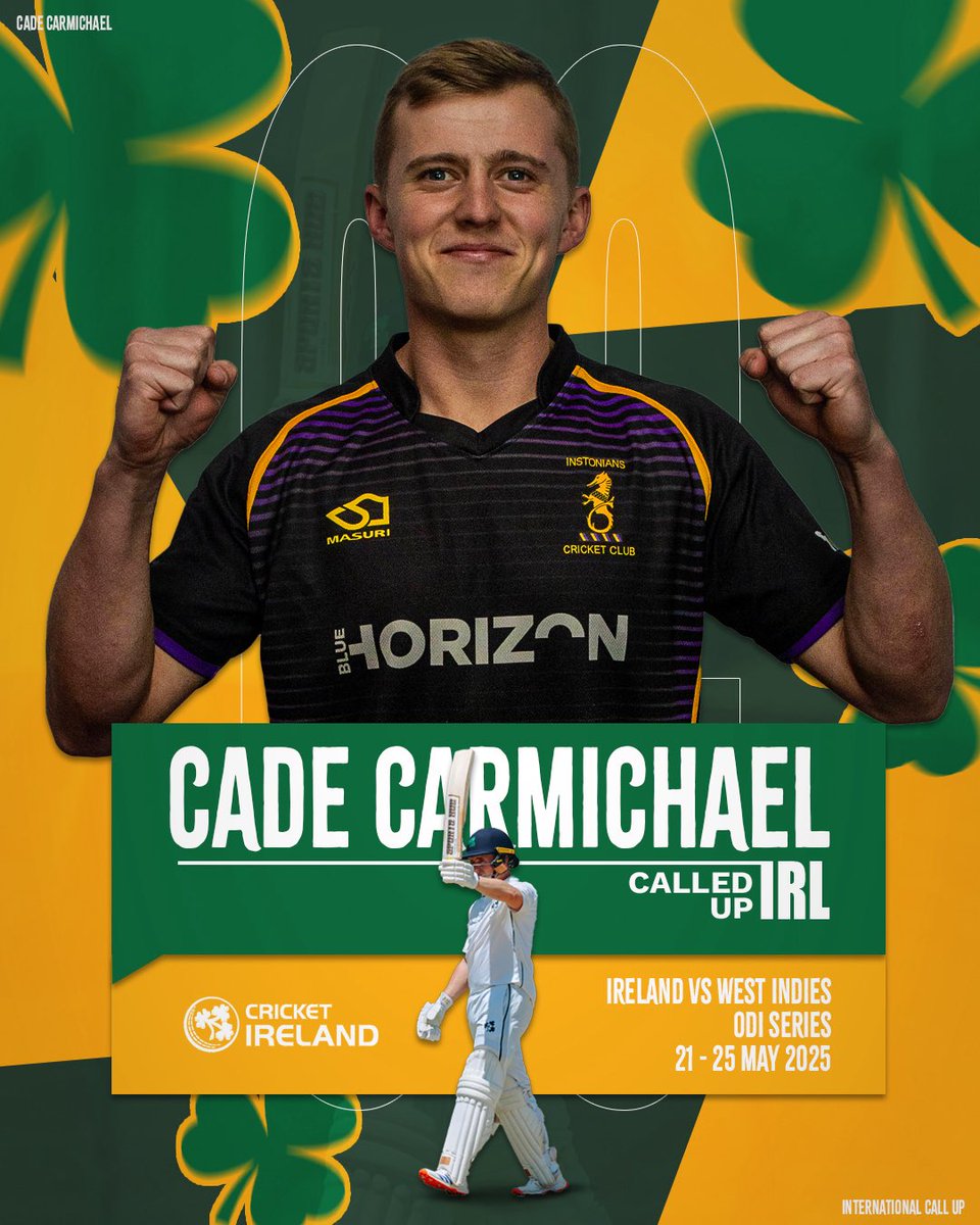 Instonians Cricket (@instonianscc) on Twitter photo Massive congratulations to Cade Carmichael on being selected for his first Senior <a href="/cricketireland/">Cricket Ireland</a> Squad ☘️
We are absolutely delighted for you, very well deserved 👏 Massive congratulations to Cade Carmichael on being selected for his first Senior <a href="/cricketireland/">Cricket Ireland</a> Squad ☘️
We are absolutely delighted for you, very well deserved 👏