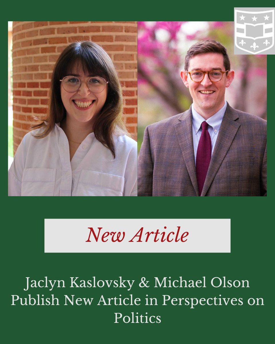 WashU Political Science (@wustlpolisci) on Twitter photo Assistant Professors and <a href="/WeidenbaumCentr/">Weidenbaum Center</a> Fellows, Jaclyn Koslovsky and Michael Olson, have published a new article in the journal Perspectives on Politics (<a href="/PoPpublicsphere/">Perspectives on Politics</a>).
Read more about the article on our website: buff.ly/DnqBy2a Assistant Professors and <a href="/WeidenbaumCentr/">Weidenbaum Center</a> Fellows, Jaclyn Koslovsky and Michael Olson, have published a new article in the journal Perspectives on Politics (<a href="/PoPpublicsphere/">Perspectives on Politics</a>).
Read more about the article on our website: buff.ly/DnqBy2a