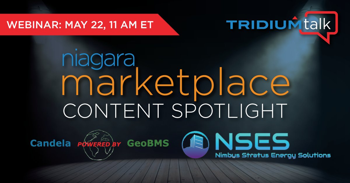 Join the next #TridiumTalk on May 22 for a Niagara Marketplace content spotlight with Candela IoT Inc and Nimbus Stratus Energy Solutions. Register now! tridium.zoom.us/webinar/regist…