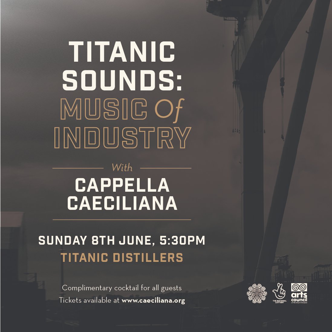 Our 2024/25 season will close with another ground-breaking perfomance.

On Sun 8 June, we will present TITANIC SOUNDS, a concert focused on the maritime and wider industries.

This will take place in Titanic Distillers at the Titanic Pumphouse.

Book now: caeciliana.org
