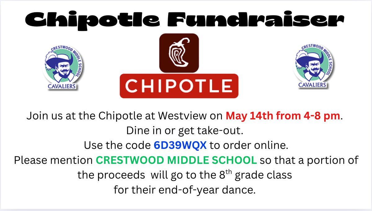 We hope to see you tonight - help our 8th grade class pay for their end-of-year dance!