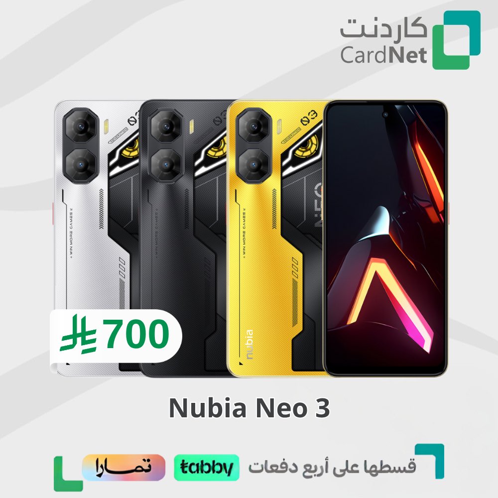 cardnet_sa's tweet photo. 🔥 جوال Nubia Neo 3 الجديد بسعة 256GB وRAM 8GB أداء سلس، بطارية تدوم، وتصميم عصري يلفت الأنظار! متوفر بعدة ألوان تناسب ذوقك. احصل عليه الآن بأفضل سعر!
#NubiaNeo3 #جوالات #تقنية #عروض #أداء_قوي https://t.co/gpecsXtSsO
