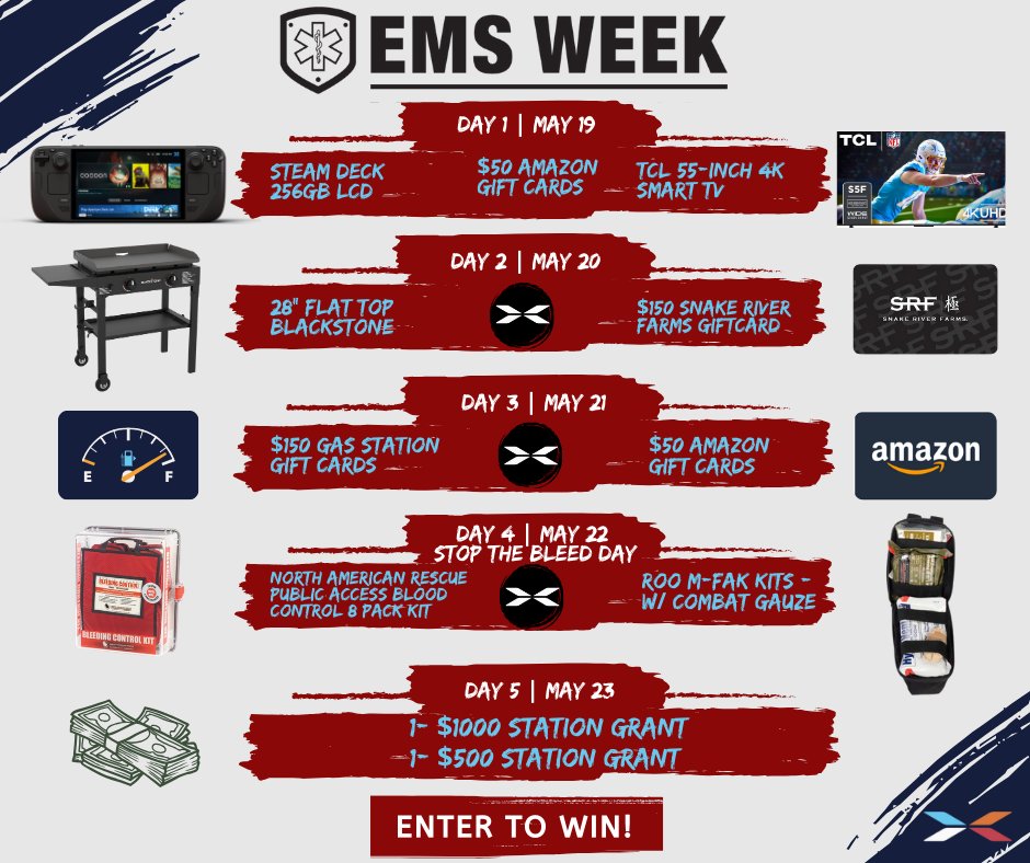 MiAmbulance (@miambulance) on Twitter photo Next week is National EMS Week and <a href="/SavvikBuyGroup/">Savvik Buy Group</a> is hosting a giveaway! Check out the graphic below for all of the great prizes that'll be up for grabs.
Click here to enter: bit.ly/3ZcEY5y Next week is National EMS Week and <a href="/SavvikBuyGroup/">Savvik Buy Group</a> is hosting a giveaway! Check out the graphic below for all of the great prizes that'll be up for grabs.
Click here to enter: bit.ly/3ZcEY5y