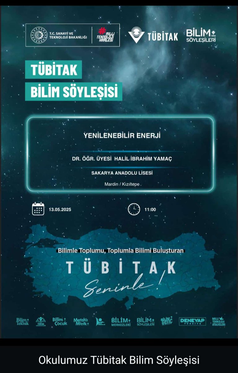 Okulumuz, Tübitak öncülüğünde hazırlanmış yenilenebilir enerji konulu söyleşi düzenlendi.
Söyleşiyi yapan Fırat üniversitesi öğretim üyesi doktor Halil İbrahim YAMAÇ'a,katılımları için öğretmenlerimize ve öğrencilerimize teşekkür ederiz.

#tübitak #yenilenebilirenerjikaynakları