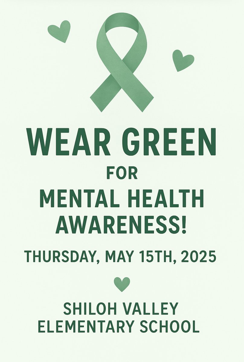 Shiloh Valley Elementary School (@shilohvalleyes) on Twitter photo Wear green tomorrow to support Mental Health Awareness! <a href="/ShilohValleyES/">Shiloh Valley Elementary School</a> <a href="/AGHoulihan/">Andrew G. Houlihan</a> <a href="/TopperJenn58692/">Jennifer Topper</a> Wear green tomorrow to support Mental Health Awareness! <a href="/ShilohValleyES/">Shiloh Valley Elementary School</a> <a href="/AGHoulihan/">Andrew G. Houlihan</a> <a href="/TopperJenn58692/">Jennifer Topper</a>