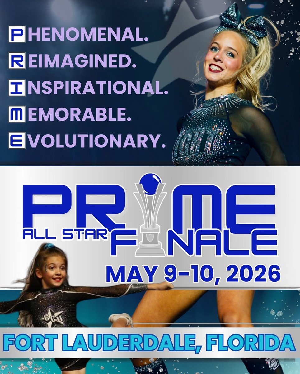 It’s official — the Prime Allstar Finale is happening! 
-May 9–10, 2026
-Fort Lauderdale, FL
The ultimate end-of-season experience — where the best come to finish strong.
🌟 Unmatched production
🌊 Sunshine + competition vibes
🏆 Elite programs. Electric energy.