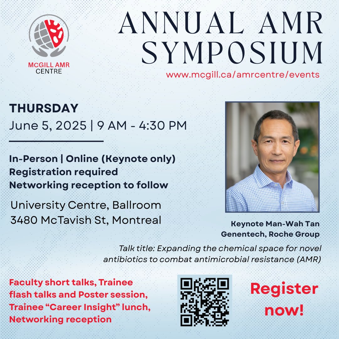 Our Annual AMR Symposium will be taking place on Thursday June 5th! Come hear from Man-Wah Tan our keynote speaker and enjoy faculty short talks, trainee flash talks and poster presentations! There will also be a career insight lunch for trainees and a networking reception