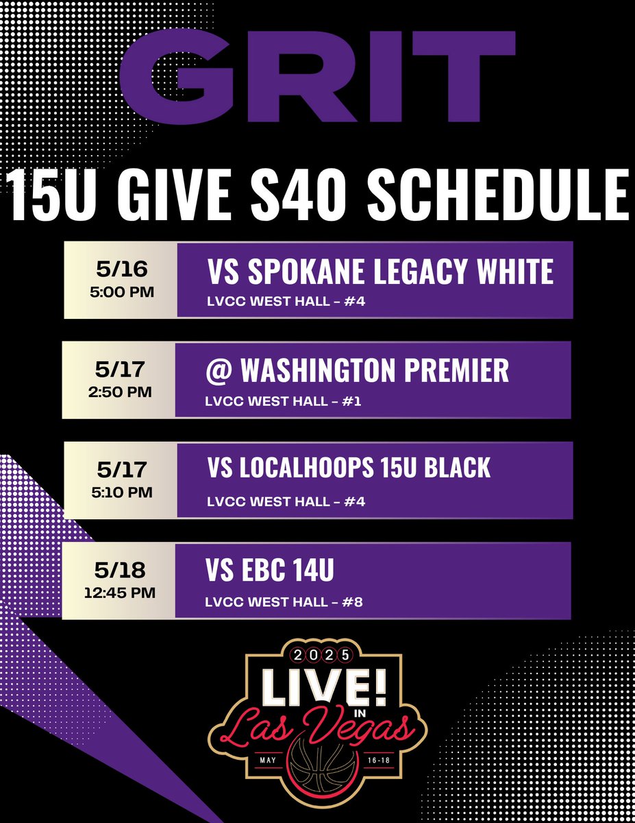 GRIT (@grithoops) on Twitter photo ā¼ļøVEGAS LIVE SCHEDULESā¼ļø
⢠All teams playing at the Las Vegas Convention Center š
⢠College Coaches please reach out with any questions - grithoopsclub@gmail.com š§
LETāS HOOP š
#GRIT ā¼ļøVEGAS LIVE SCHEDULESā¼ļø
⢠All teams playing at the Las Vegas Convention Center š
⢠College Coaches please reach out with any questions - grithoopsclub@gmail.com š§
LETāS HOOP š
#GRIT