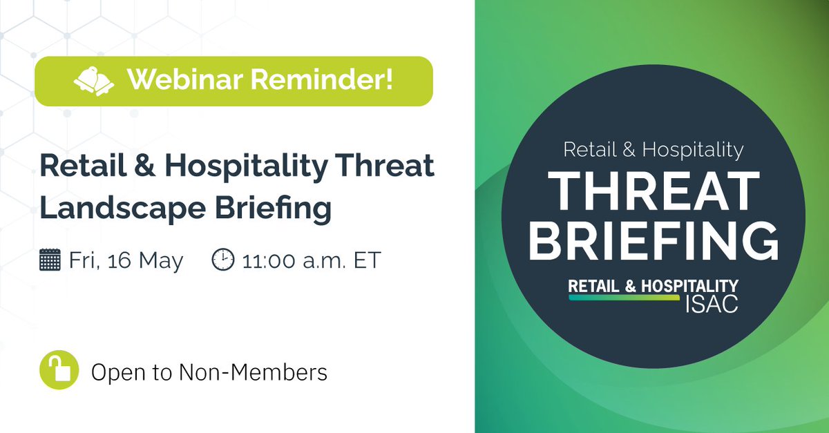 📢 Don’t miss #RHISAC’s Threat Landscape Briefing this Friday, May 16 at 11AM ET!
  
Get intel from <a href="/flaresystems/">Flare</a> &amp; <a href="/kasada_io/">Kasada</a> on #SessionHijacking &amp; how 6.8M stolen accounts fueled Q1 #CredentialStuffing attacks.

🔓 Open to non-members
🔗 us02web.zoom.us/meeting/regist…