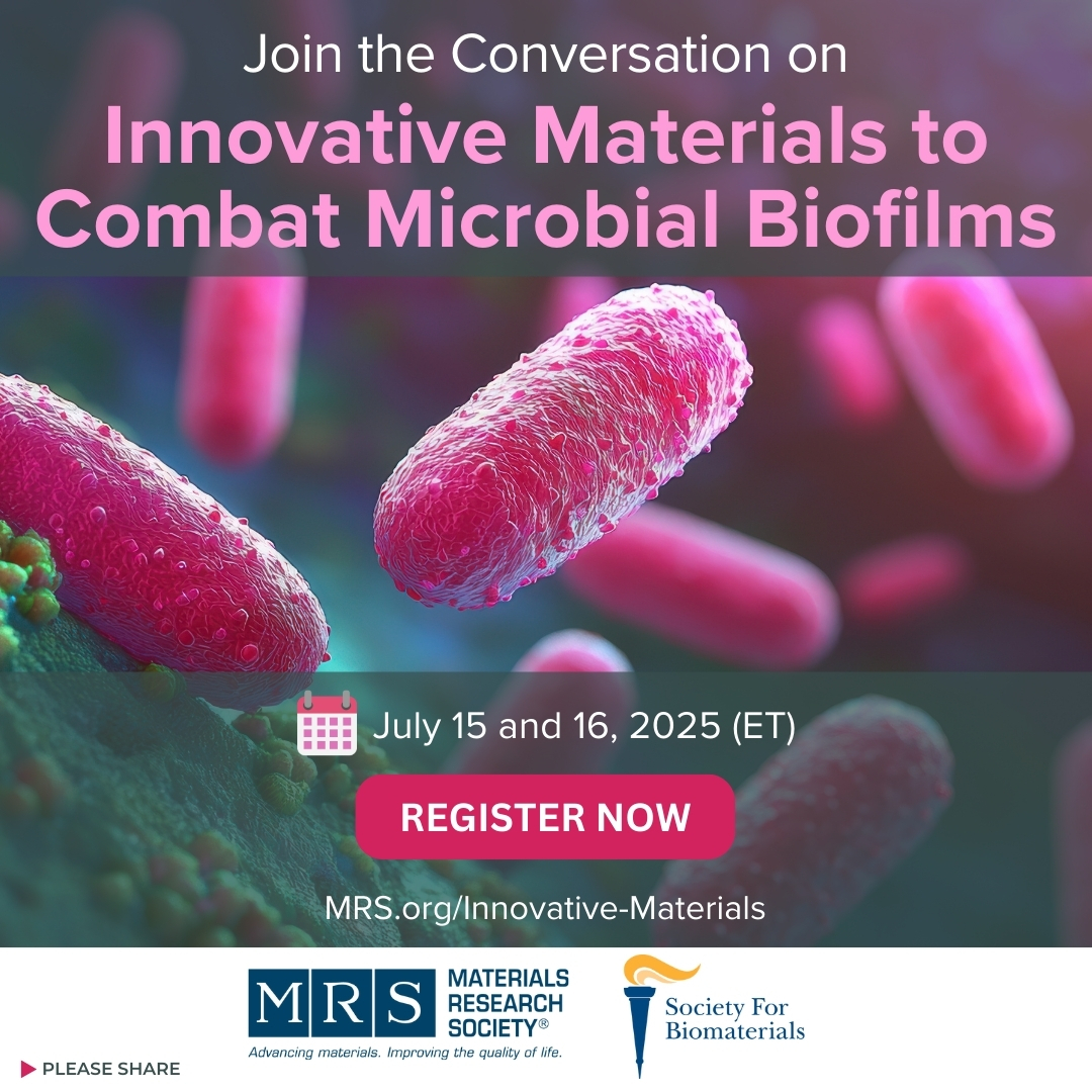 SFBiomaterials's tweet image. Register now for the next SFB/MRS virtual workshop! Speakers will discuss technologies to prevent &amp;amp; disrupt biofilm formation, including biologically inspired materials, smart coatings, and AI-based approaches for the development of anti-biofilm materials. mrs.org/innovative-mat…
