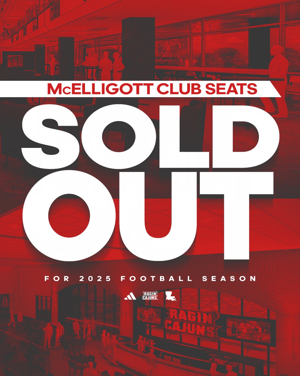 RaginCajuns's tweet image. 𝙎𝙤𝙡𝙙 &apos;𝙚𝙢 𝙊𝙐𝙏 👏

The McElligott Family Club Seats are OFFICIALLY sold out! Thank you, Cajun Nation, for helping Build The cULture by committing to premium seating at Our Lady of Lourdes Stadium!

Can&apos;t wait to see y&apos;all on August 30th!

#GeauxCajuns