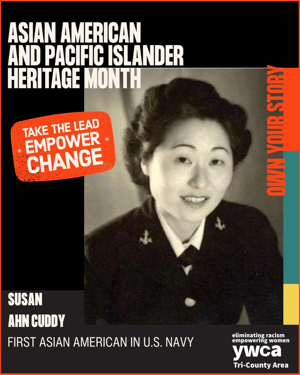Susan Ahn Cuddy is a Korean American who became the first Asian American woman to join the U.S. Navy, serving as a trainer of pilots, a gunnery officer during World War II and a code breaker during the cold war.
#ONEYWCA  #AAPIHeritageMonth