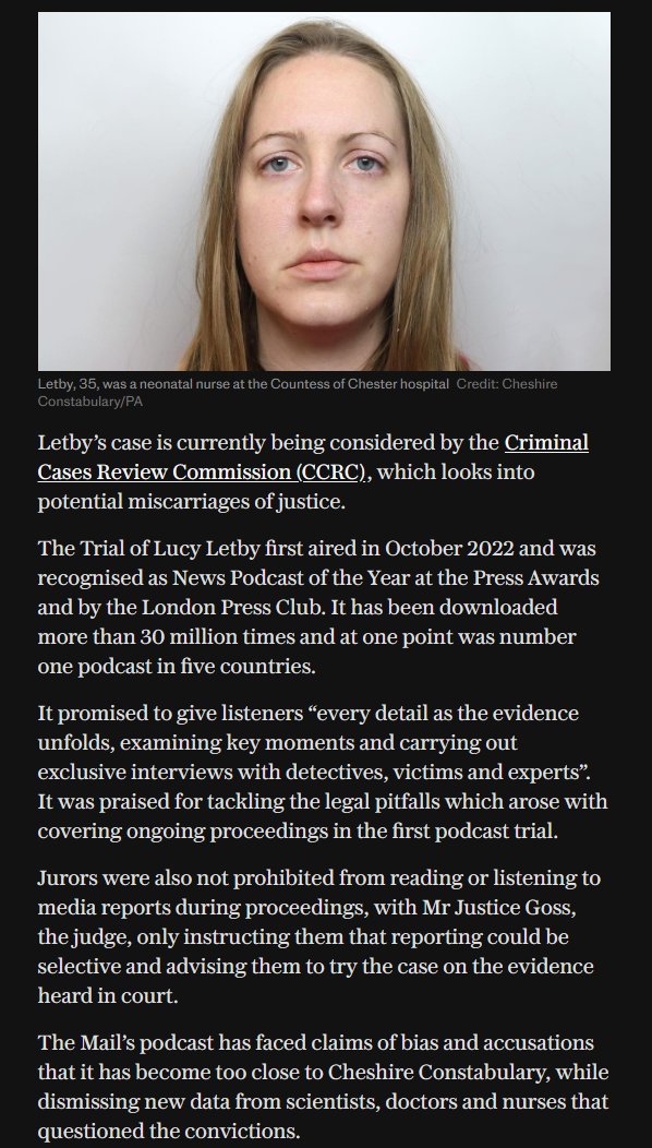 Letby podcaster in ‘conflict of interest’ row over payments from police Co-host’s production company paid by Cheshire Constabulary for ‘publicity’ and ‘external training courses’ (pt1) #LucyLetby