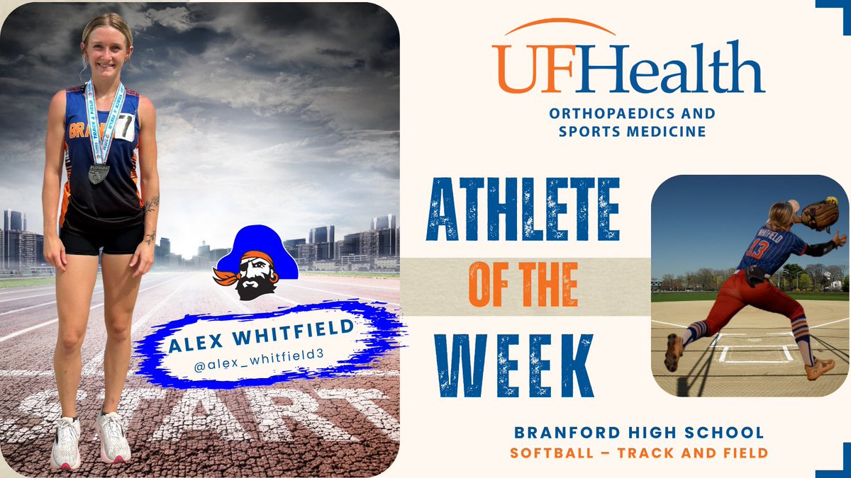 UF Orthopaedics - Athletic Training (@ufortho_at) on Twitter photo Branford Senior Alex Whitfield is dominating track & softball-at the same time!
The UF Health Athlete of the Week medaled at state in the 4x400m, then helped lead her team to the softball Final Four!
<a href="/alex_whitfield3/">Alexandria (Alex) Whitfield</a>
<a href="/BucsSoftball_/">Branford High School Softball</a>
<a href="/E_2the_C/">Erin Tyler Clark BS, LAT, ATC, NREMT</a>
go.ufl.edu/xb9z1hl Branford Senior Alex Whitfield is dominating track & softball-at the same time!
The UF Health Athlete of the Week medaled at state in the 4x400m, then helped lead her team to the softball Final Four!
<a href="/alex_whitfield3/">Alexandria (Alex) Whitfield</a>
<a href="/BucsSoftball_/">Branford High School Softball</a>
<a href="/E_2the_C/">Erin Tyler Clark BS, LAT, ATC, NREMT</a>
go.ufl.edu/xb9z1hl