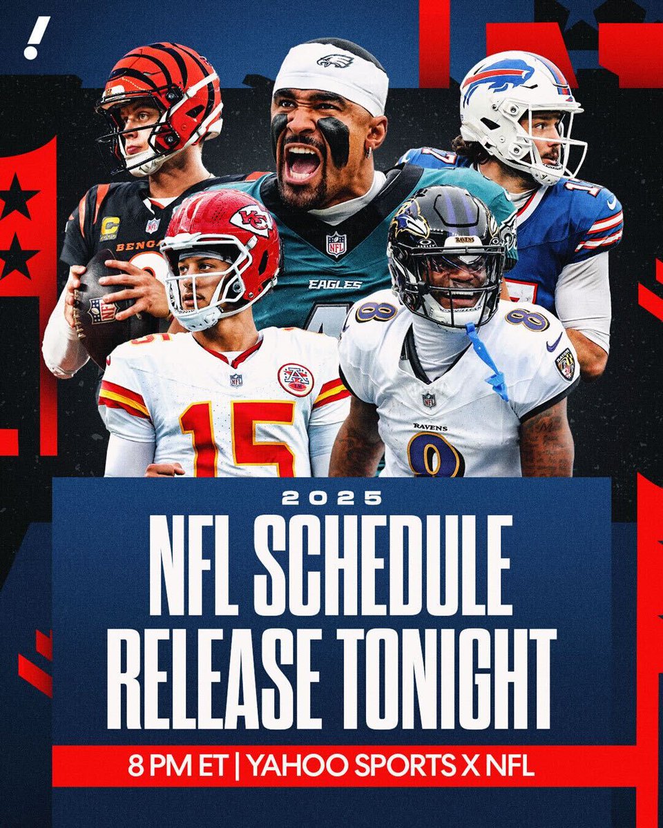 The 2025 NFL Schedule Release is TONIGHT 🙌 

Sign up for NFL+ bit.ly/4dhRern

(<a href="/YahooSports/">Yahoo Sports</a> x <a href="/NFL/">NFL</a>)