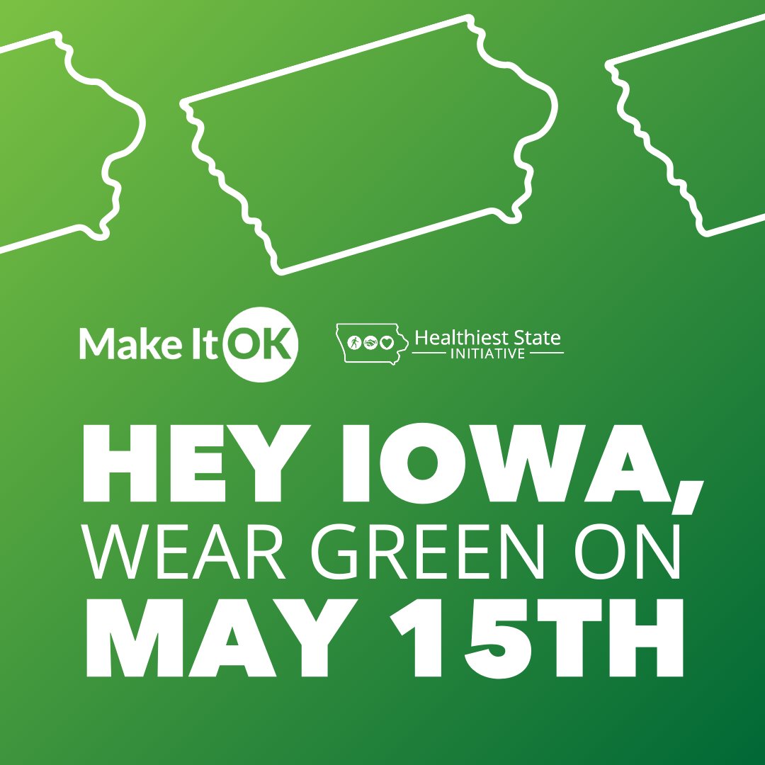 MidAmerican Energy (@midam_energyco) on Twitter photo Hey, Iowa! Wear green tomorrow in honor of #MentalHealthAwarenessMonth. 🟢 Join us and the MidAmerican Energy Foundation in supporting <a href="/HealthiestIowa/">Healthiest State Initiative</a>'s mission to ending the stigma surrounding mental health and illness, and reminding others that it's okay to not be okay. Hey, Iowa! Wear green tomorrow in honor of #MentalHealthAwarenessMonth. 🟢 Join us and the MidAmerican Energy Foundation in supporting <a href="/HealthiestIowa/">Healthiest State Initiative</a>'s mission to ending the stigma surrounding mental health and illness, and reminding others that it's okay to not be okay.