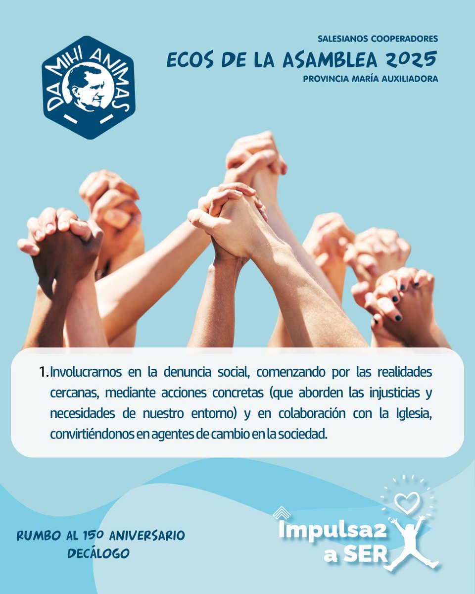 📢 ¡Rumbo al 150 aniversario! 🙌✨

Hoy, 15 de mayo, comenzamos la Novena a María Auxiliadora, y con ella queremos dar inicio a la publicación del Decálogo del Salesiano Cooperador, fruto del trabajo y la reflexión compartida en nuestra Asamblea Provincial 2025.