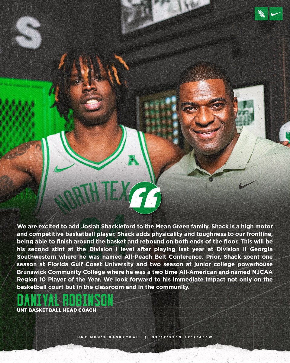 UNT Basketball (@meangreenmbb) on Twitter photo Shack is a high motor, physical and tough hooper! Excited to have <a href="/supersaiyanjo_/">Josiah Shackleford ✪</a> here in Denton!
#GMG Shack is a high motor, physical and tough hooper! Excited to have <a href="/supersaiyanjo_/">Josiah Shackleford ✪</a> here in Denton!
#GMG