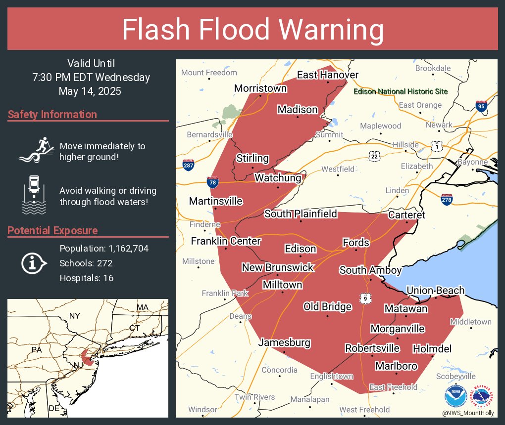 Flash Flood Warning including New Brunswick NJ, Sayreville NJ and  Old Bridge NJ until 7:30 PM EDT