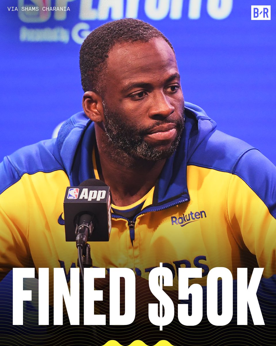 Bleacher Report (@bleacherreport) on Twitter photo Draymond was fined $50K for Game 3 comments that questioned “the integrity of game officials” while referring to the 5.5-point spread, per <a href="/ShamsCharania/">Shams Charania</a> Draymond was fined $50K for Game 3 comments that questioned “the integrity of game officials” while referring to the 5.5-point spread, per <a href="/ShamsCharania/">Shams Charania</a>