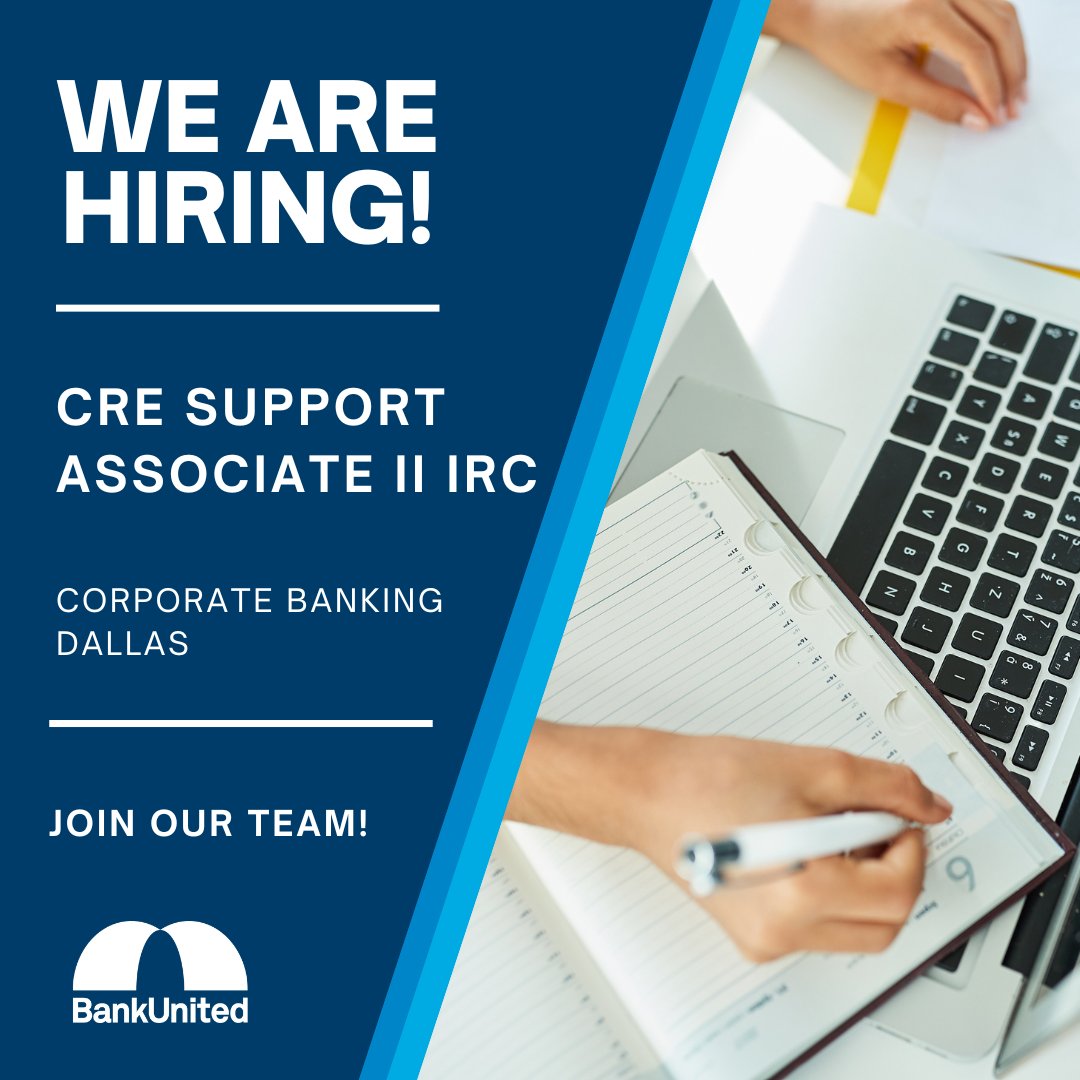 #WorkWithUsWednesday 📣 Are you ready to take your career to the next level? We are hiring! If you thrive in a fast-paced, collaborative environment, join our team! 😄 Check out this job here: bit.ly/3EEhGPj #BankUnited  #WeAreHiring #CareerGoals #JoinOurTeam
