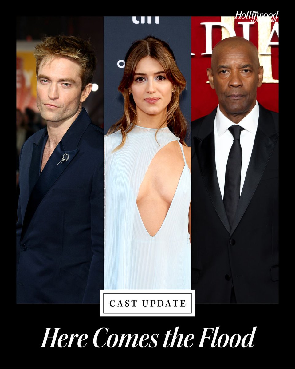 THR's tweet image. Denzel Washington, Robert Pattinson and Daisy Edgar-Jones will star in #HereComesTheFlood, a Simon Kinberg-penned crime thriller that Fernando Meirelles will direct for Netflix bit.ly/43h1F9Y