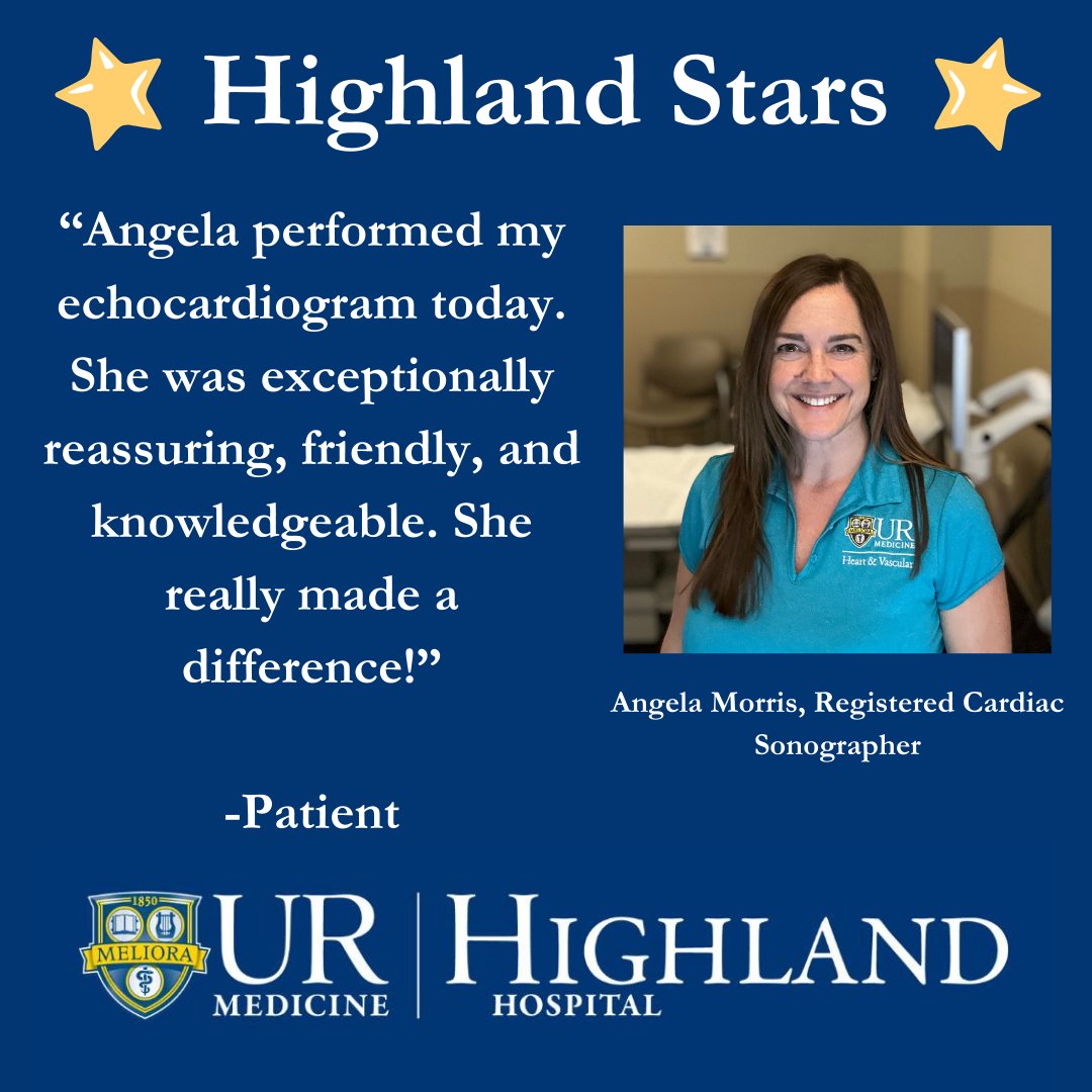 Thanks for all your hard work and compassion, Angela! ⭐

To send a Highland Star to someone who made a difference in your care, head to: urmc.info/22r
