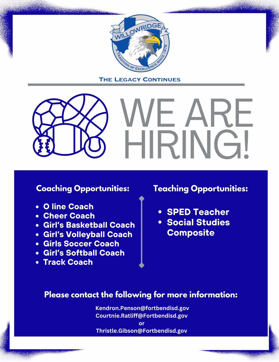 Attention we have some great opportunities here at WHS. We are accepting applications from qualified individuals with exceptional “Class &amp; Character.