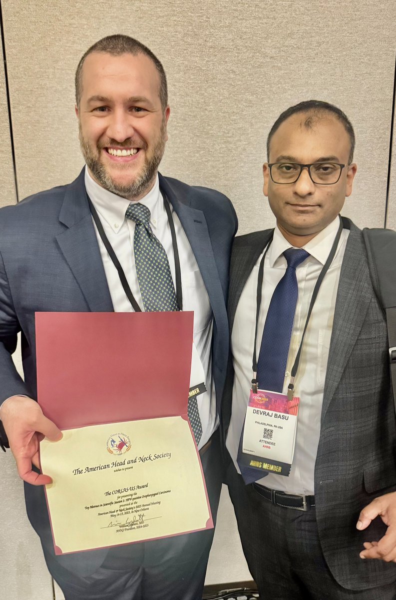 Devraj Basu, MD, PhD, FACS (@basulab1) on Twitter photo Best oral abstract in HPV+ OPC session at #AHNS2025! Congrats to presenter JN Gallant, MD, PhD and rest of @basulab1 team for our study that links an expanded subset of tumor cells with low HPV E6/E7 expression to recurrence risk after TORS-based therapy <a href="/Penn_ENT/">Penn Otorhinolaryngology</a> <a href="/PennCancer/">Penn Medicine - Abramson Cancer Center</a> Best oral abstract in HPV+ OPC session at #AHNS2025! Congrats to presenter JN Gallant, MD, PhD and rest of @basulab1 team for our study that links an expanded subset of tumor cells with low HPV E6/E7 expression to recurrence risk after TORS-based therapy <a href="/Penn_ENT/">Penn Otorhinolaryngology</a> <a href="/PennCancer/">Penn Medicine - Abramson Cancer Center</a>