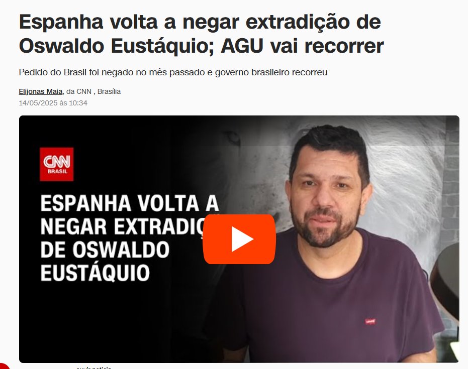 Espanha consolida o entendimento que há perseguição política no Brasil, em mais uma derrota no regime.

"A Audiência Nacional da Espanha, mais alta Corte do país para trâmites constitucionais, negou recurso do governo brasileiro para extradição do jornalista Oswaldo Eustáquio.

A