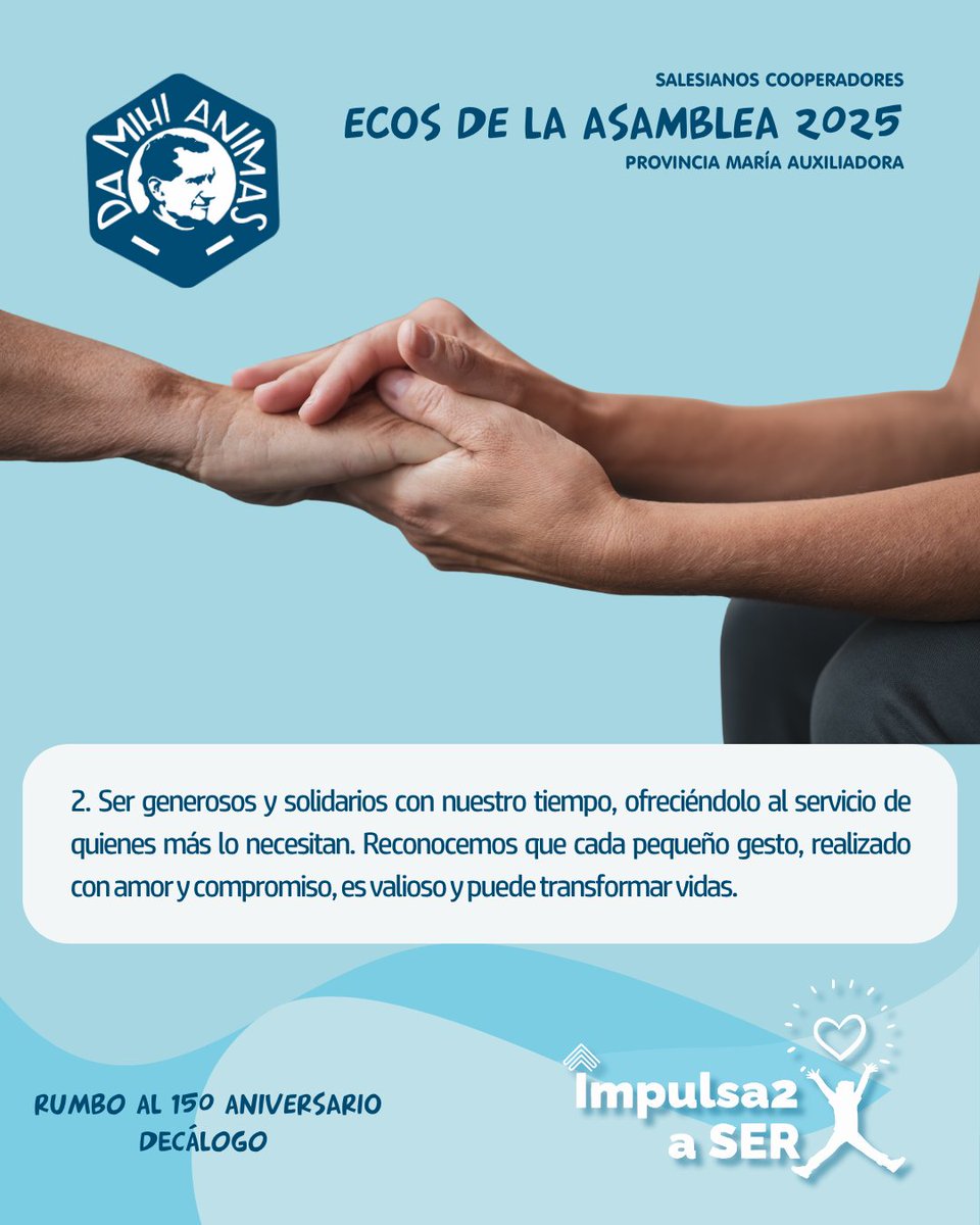 📅 Día 2 – Decálogo del Salesiano Cooperador
🔹 Rumbo al 150 aniversario

En este segundo día de la novena a María Auxiliadora, compartimos el segundo punto del Decálogo del Salesiano Cooperador, elaborado durante nuestra Asamblea Provincial 2025.