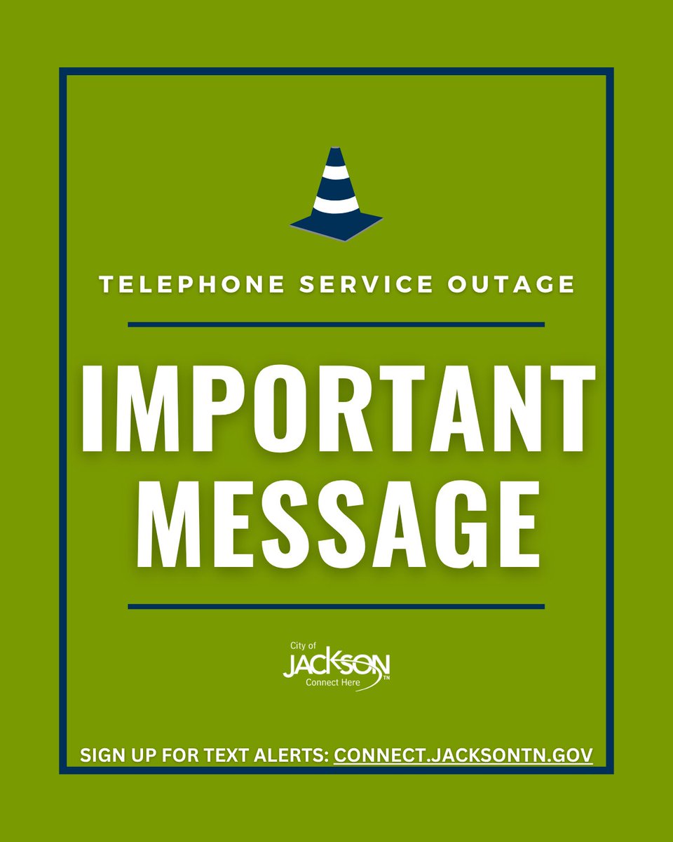 We are currently experiencing an outage affecting incoming calls to many of our departments. We're sorry for the inconvenience &amp; hope to have this resolved soon. For emergencies, please dial 9-1-1. Sign up for Text Alerts by visiting connect.jacksontn.gov