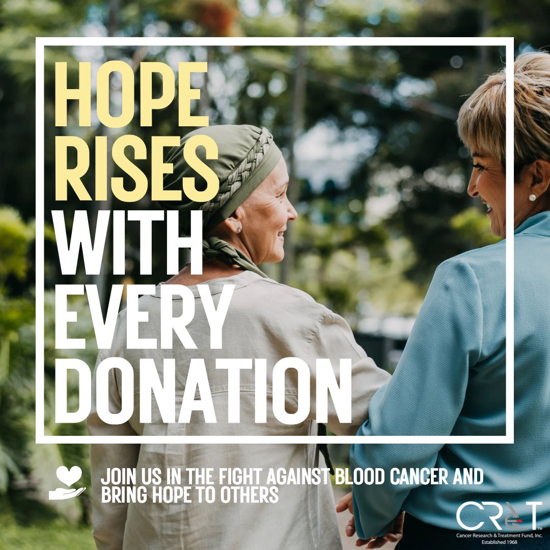 We’re committed to funding research that leads to better treatments and, ultimately, cures for blood cancers. Your donation helps fund life-saving research into #MPNs and other cancers, giving patients and families the hope they deserve 💪

🔹 Donate now: crt.org/donate/