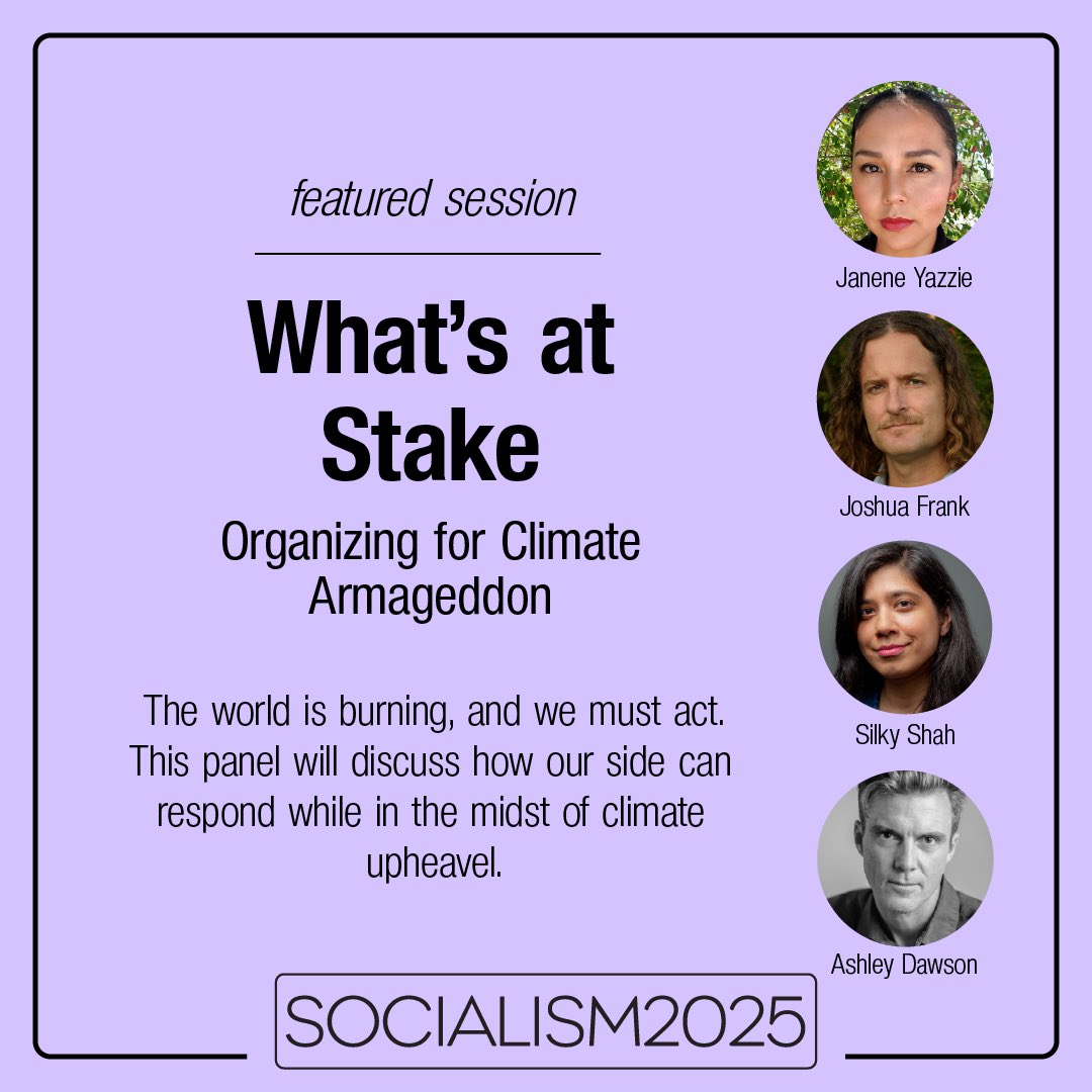 Socialism Conference (@socialismconf) on Twitter photo We are in the midst of a massive climate upheaval. The world is burning, and we must act.
Join <a href="/JaneneYazzie/">Janene Yazzie</a>, Joshua Frank, Silky Shah, and <a href="/AshleyDawsonNYC/">Ashley Dawson</a> for this urgent discussion.
This session is organized with <a href="/NatCounterPunch/">CounterPunch</a>.
socialismconference.org We are in the midst of a massive climate upheaval. The world is burning, and we must act.
Join <a href="/JaneneYazzie/">Janene Yazzie</a>, Joshua Frank, Silky Shah, and <a href="/AshleyDawsonNYC/">Ashley Dawson</a> for this urgent discussion.
This session is organized with <a href="/NatCounterPunch/">CounterPunch</a>.
socialismconference.org