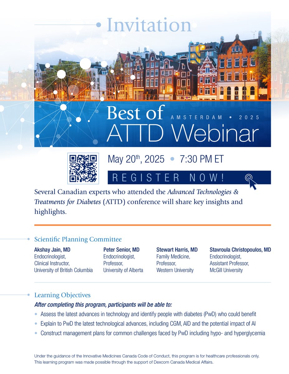 The Canadian Journal of Diagnosis (@cjdiagnosis) on Twitter photo Join us for The Best of ATTD Webinar as Canadian experts share key insights from the 2025 conference on the latest in diabetes technology and care. Scan the QR code or use the link to register now: dxlink.ca/forms/Best-of-…
<a href="/AkshayJainEndo/">Akshay Jain MD, FRCPC, FACE</a> <a href="/IsletTx/">Dr Peter A Senior</a> Join us for The Best of ATTD Webinar as Canadian experts share key insights from the 2025 conference on the latest in diabetes technology and care. Scan the QR code or use the link to register now: dxlink.ca/forms/Best-of-…
<a href="/AkshayJainEndo/">Akshay Jain MD, FRCPC, FACE</a> <a href="/IsletTx/">Dr Peter A Senior</a>