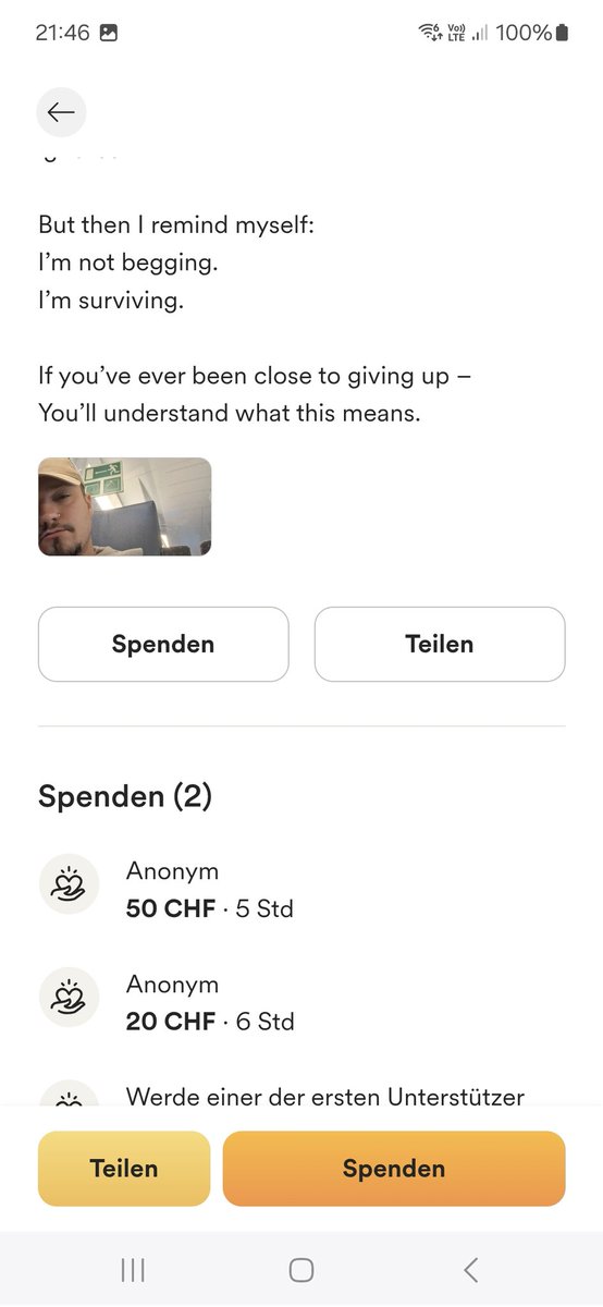 Joel (@helpjoelstandup) on Twitter photo I just received my first two donations…😭❤️
70 CHF may not save my life yet – but it reminded me that I’m not alone.
To the two anonymous souls who gave 50 and 20 CHF:
Thank you.
You didn’t just send money – you sent hope.
I’m still fighting. Because of you. I just received my first two donations…😭❤️
70 CHF may not save my life yet – but it reminded me that I’m not alone.
To the two anonymous souls who gave 50 and 20 CHF:
Thank you.
You didn’t just send money – you sent hope.
I’m still fighting. Because of you.